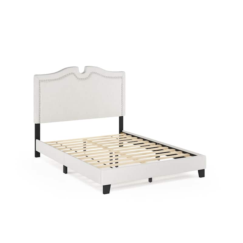 Furinno Davina Nailhead Trim Bed Frame, Linen