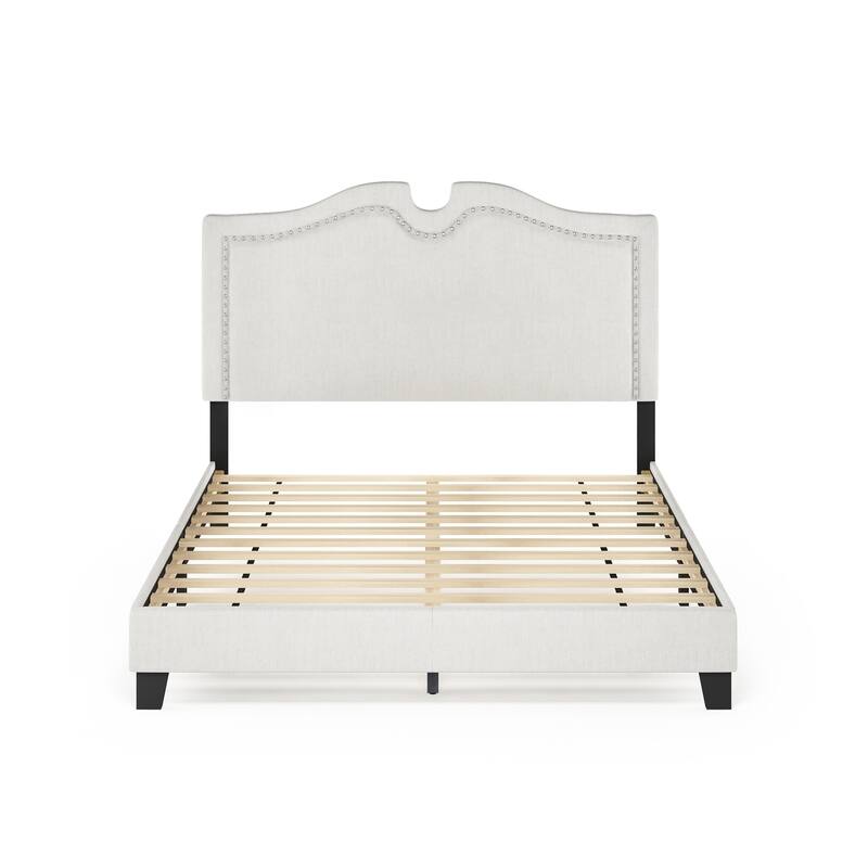Furinno Davina Nailhead Trim Bed Frame, Linen