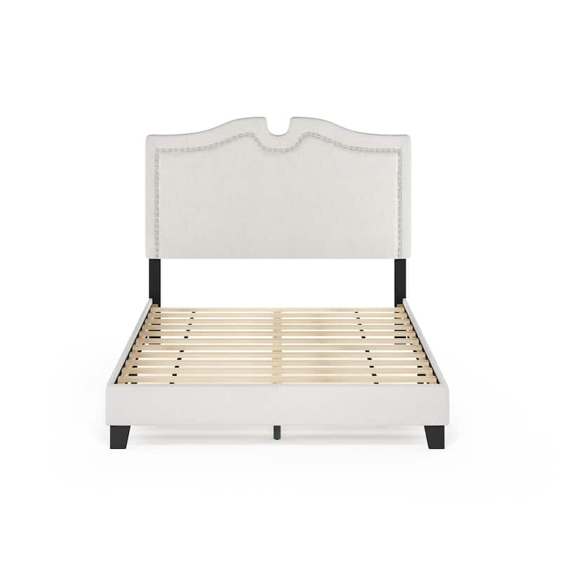 Furinno Davina Nailhead Trim Bed Frame, Linen