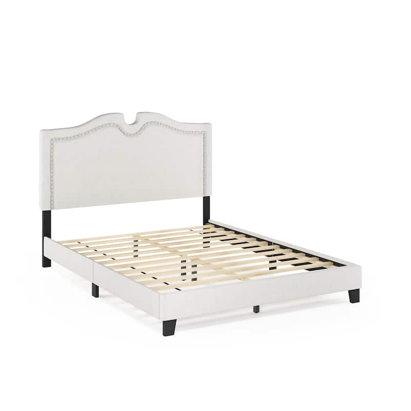 Furinno Davina Nailhead Trim Bed Frame, Linen
