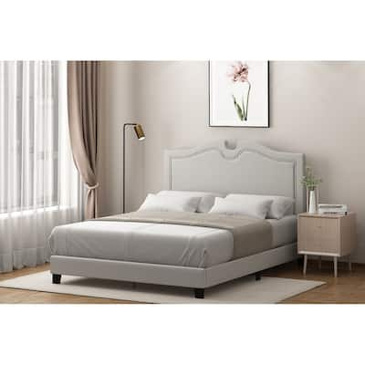 Furinno Davina Nailhead Trim Bed Frame, Linen