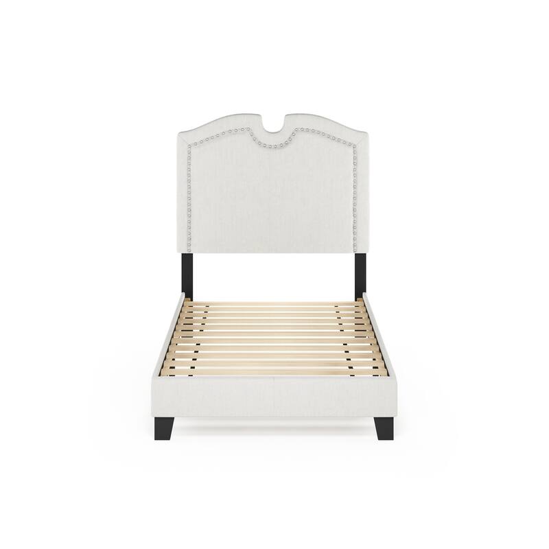 Furinno Davina Nailhead Trim Bed Frame, Linen