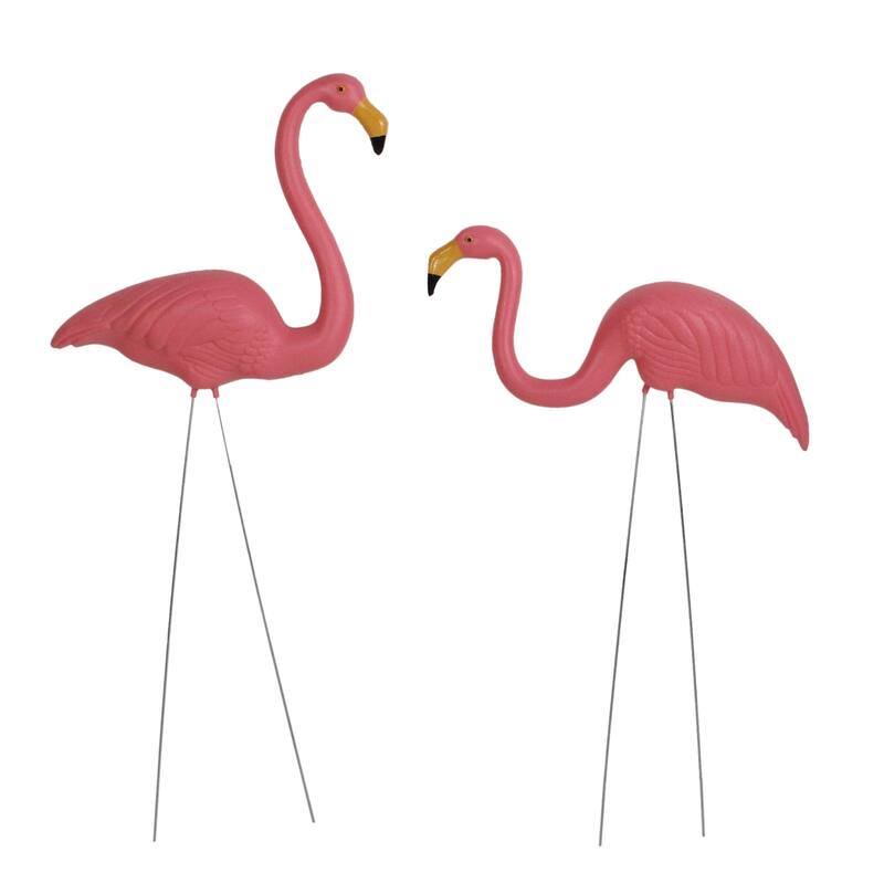 Set of 2 Tropical Pink Flamingo Outdoor Lawn Stakes 33"