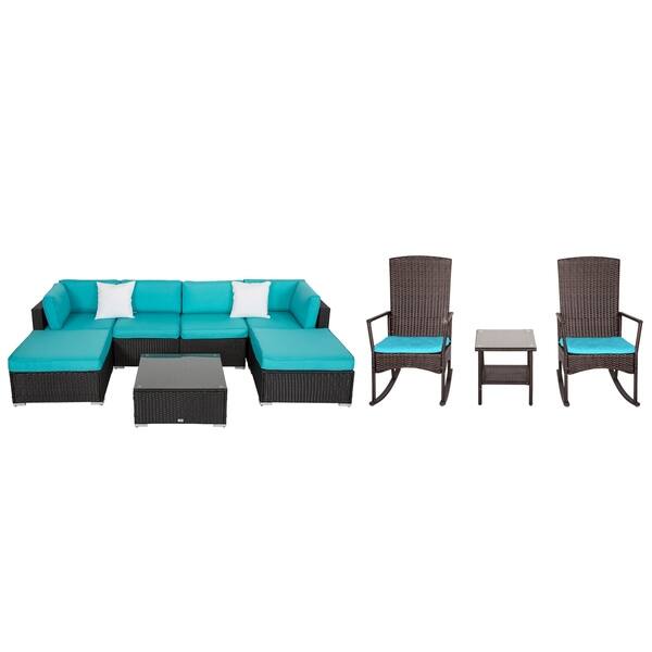 Shop Black Friday Deals On Kinbor 10 Piece Outdoor Furniture All Weather Sectional Patio Furniture Set Wicker Rocking Chair Bistro Set Overstock 28000558