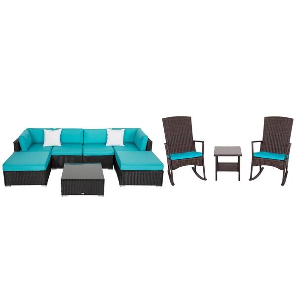 Shop Black Friday Deals On Kinbor 10 Piece Outdoor Furniture All Weather Sectional Patio Furniture Set Wicker Rocking Chair Bistro Set Overstock 28000558