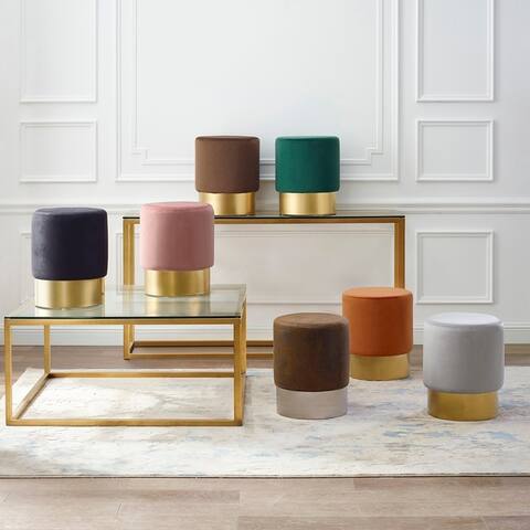 Art-Leon Round Velvet Ottoman Upholstered with Plating Base, Single