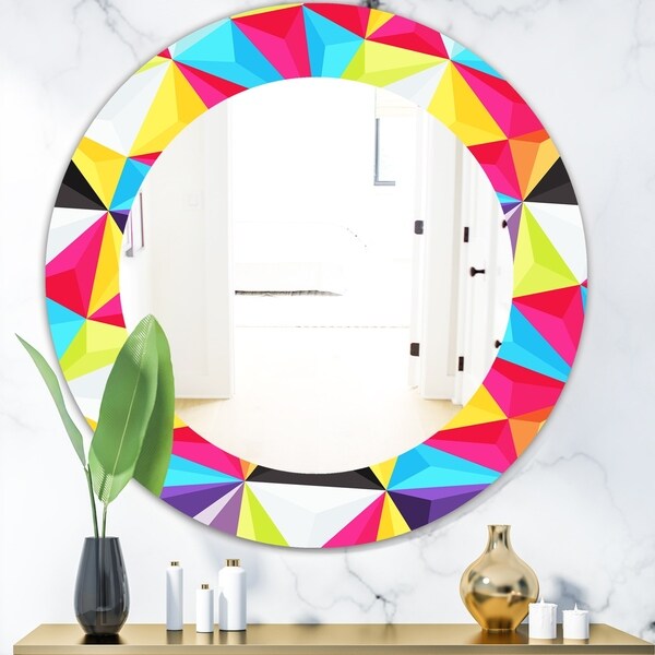 Designart 'Capricious Colorfields 1' Modern Mirror - Frameless Oval or Round Wall Mirror - Red