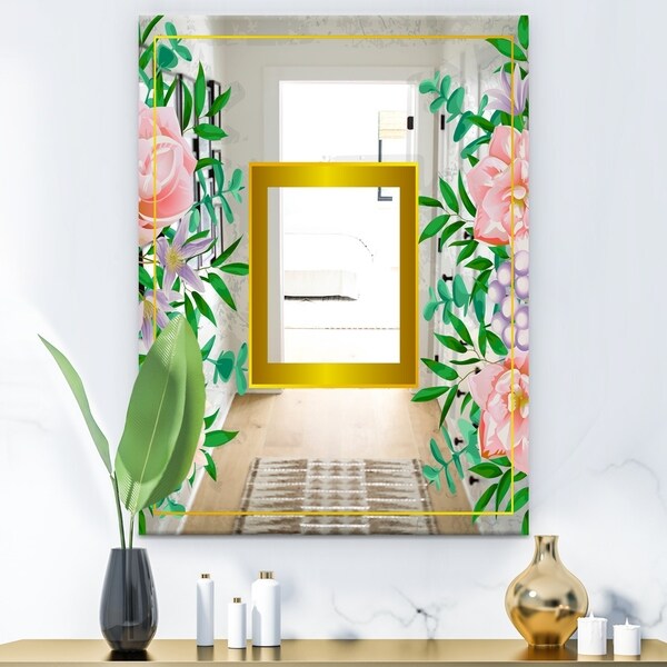 Designart 'Efflorescent Gold Pink 10' Glam Mirror - Modern Wall Mirror