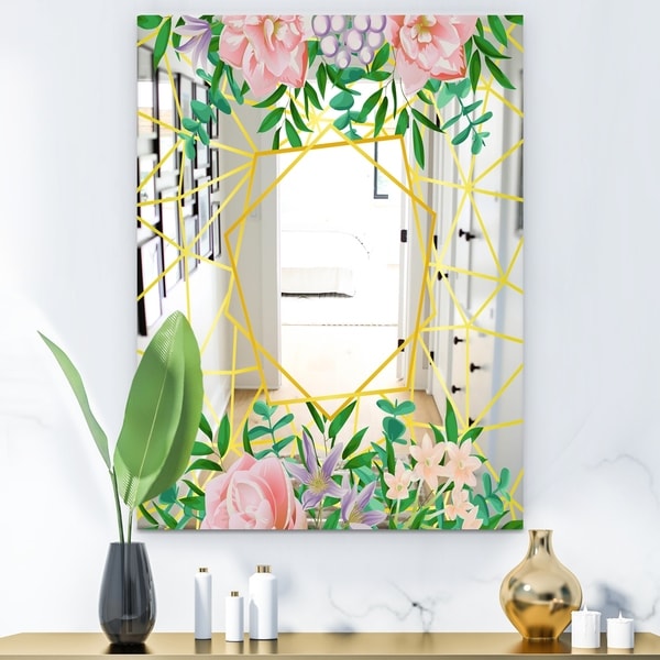 Designart 'Efflorescent Gold Pink 8' Modern Mirror - Contemporary Wall Mirror