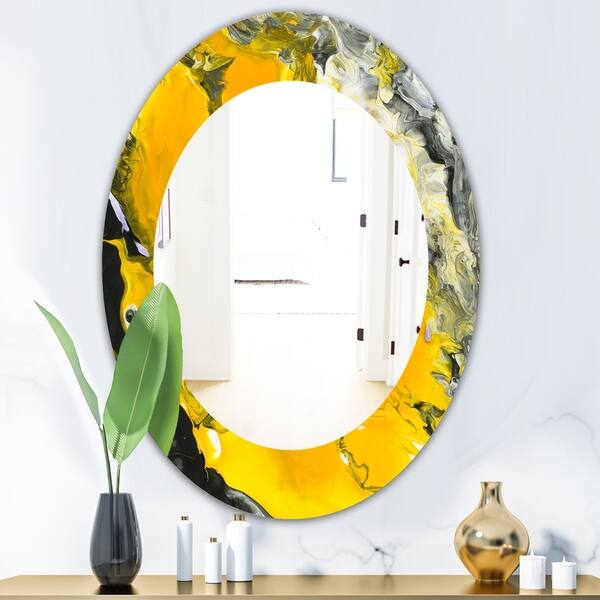 Shop Designart Marbled Yellow 3 Frameless Modern Mirror Oval