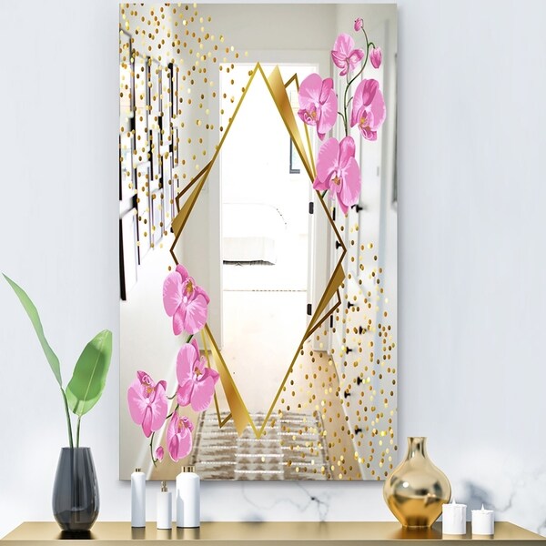 Designart 'Efflorescent Gold Pink 3' Glam Mirror - Wall Mirror