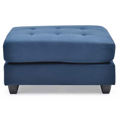 LYKE Home Braxton Navy Blue Microsuede Upholstered Tufted Ottoman