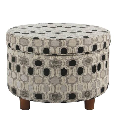 Wooden Ottoman with Geometric Patterned Fabric Upholstery and Hidden Storage, Multicolor