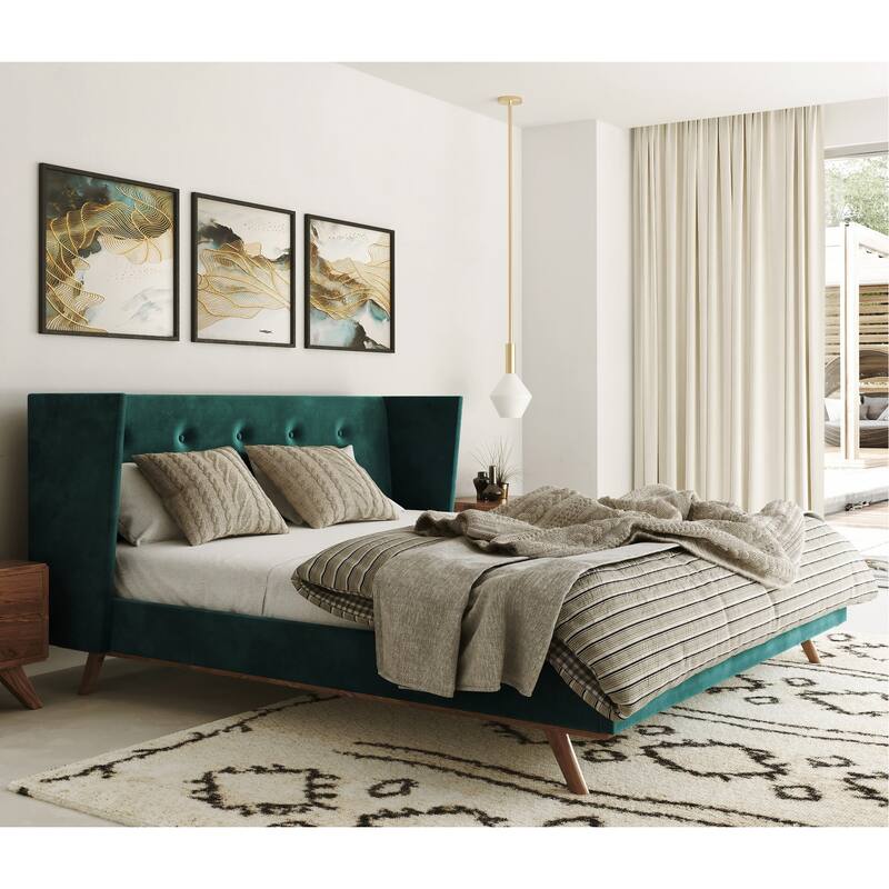 Carson Carrington Uddesbo Modern Green Fabric & Walnut Bed