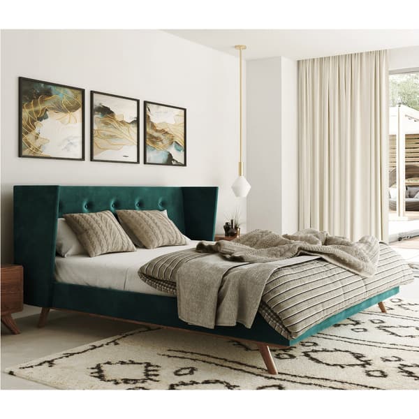 Carson Carrington Uddesbo Modern Green Fabric & Walnut Bed - On Sale ...
