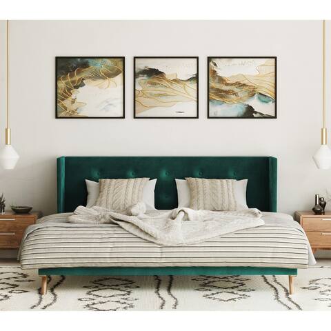 Carson Carrington Uddesbo Modern Green Fabric & Walnut Bed