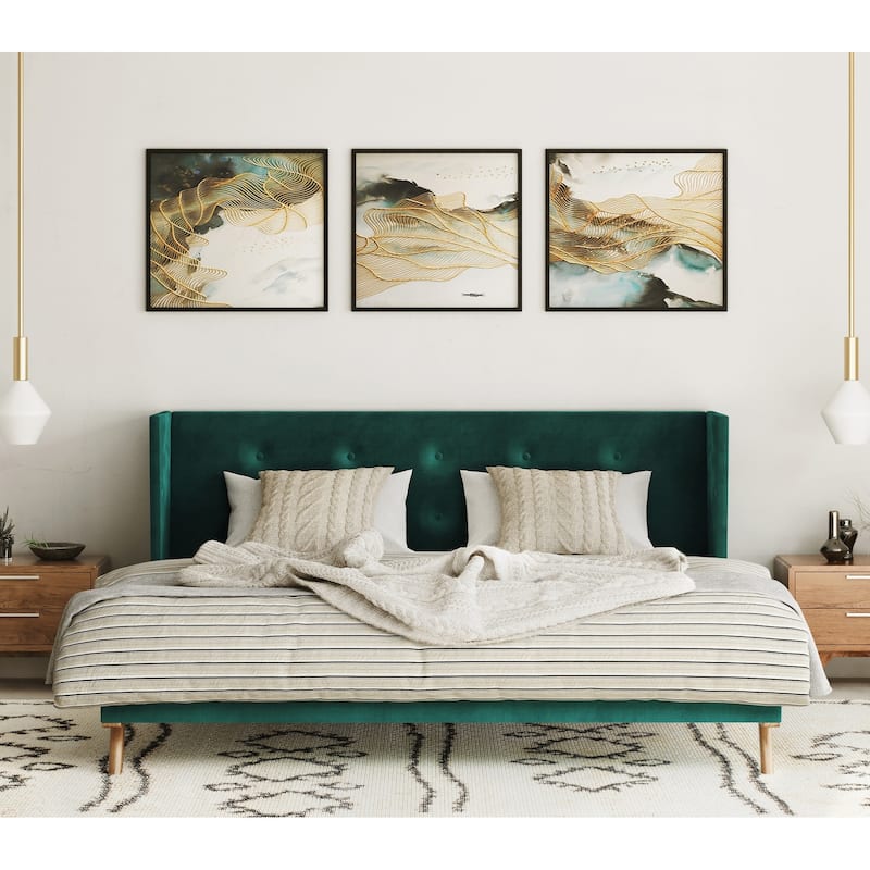 Carson Carrington Uddesbo Modern Green Fabric & Walnut Bed