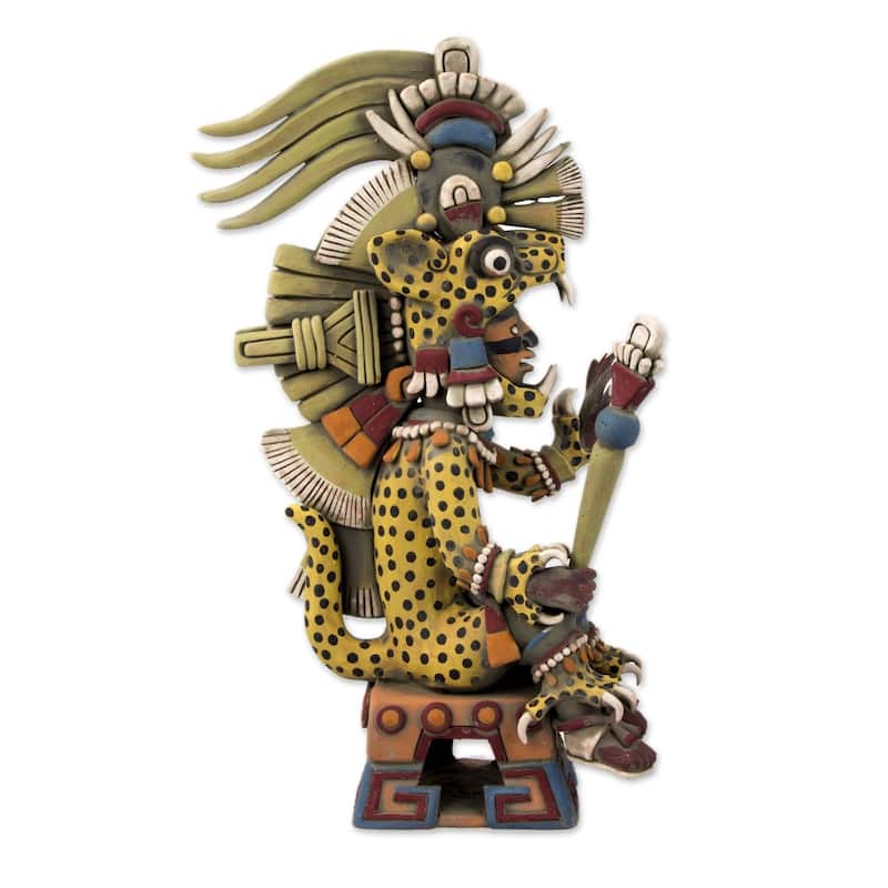 Handmade Tezcatlipoca As A Jaguar Ceramic Sculpture (Mexico)