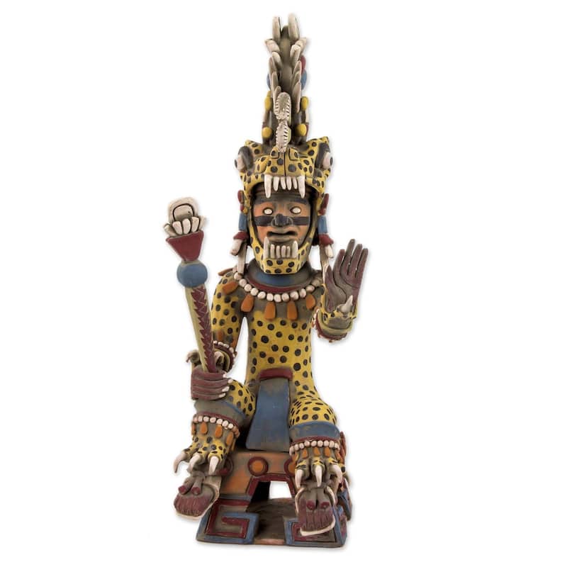 Handmade Tezcatlipoca As A Jaguar Ceramic Sculpture (Mexico)