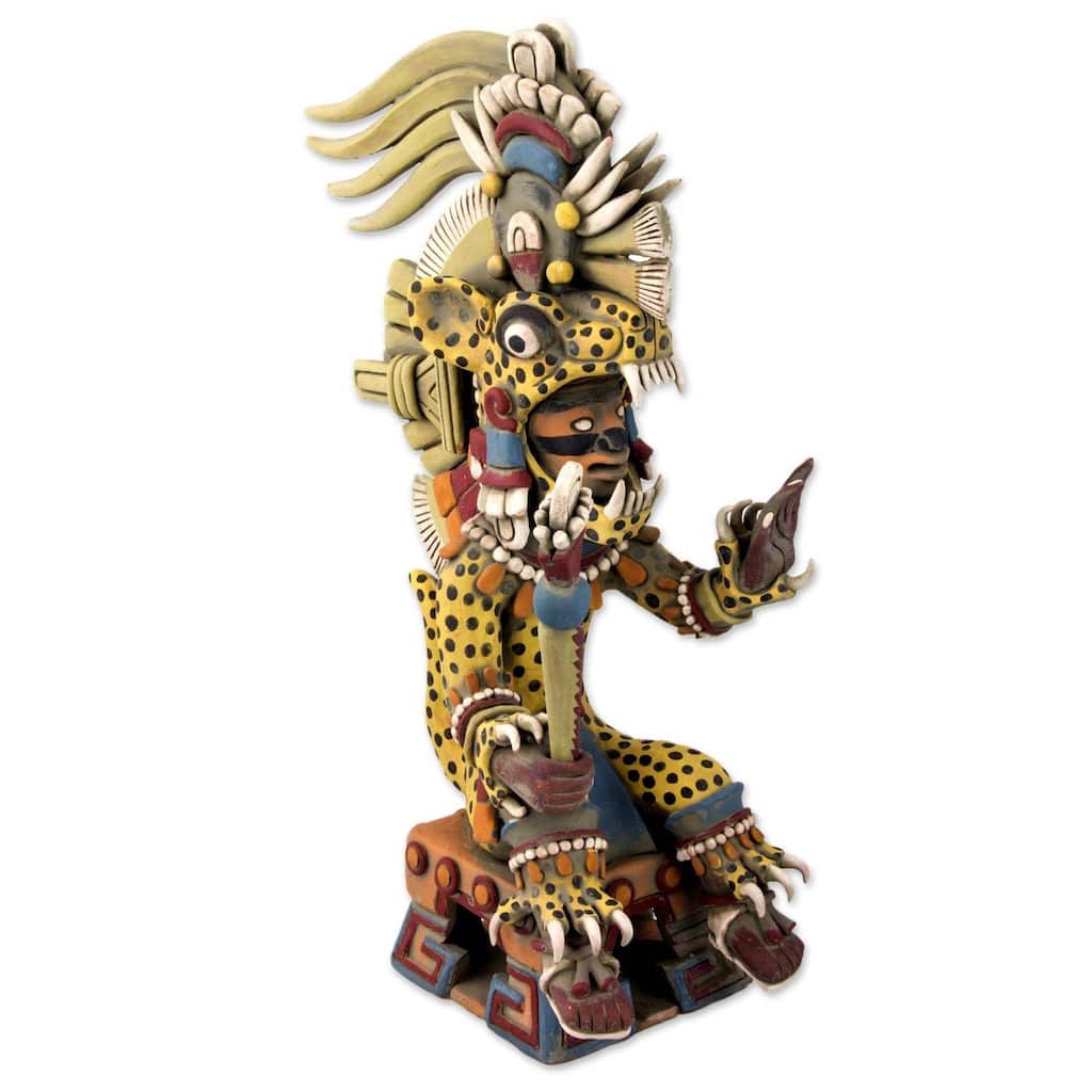 Handmade Tezcatlipoca As A Jaguar Ceramic Sculpture (Mexico)