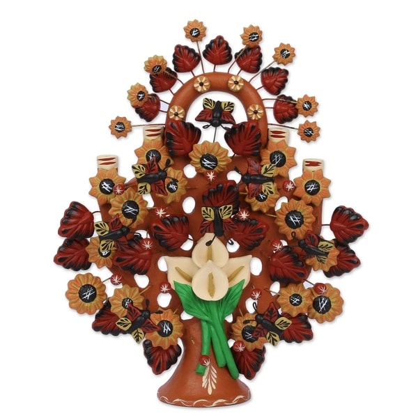 Handmade Calla Lily Tree Ceramic Sculpture (Mexico)