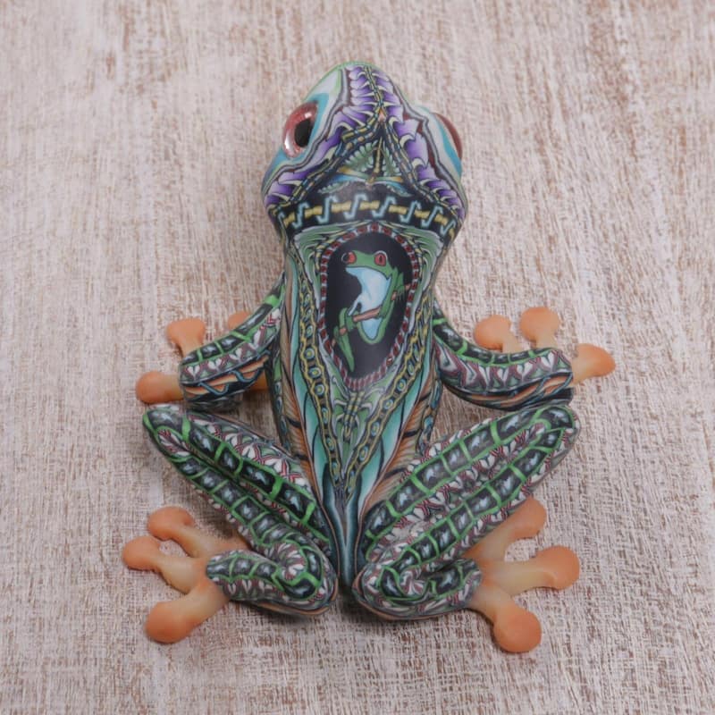 Handmade Vibrant Tree Frog (2.8 Inch) Polymer Clay Sculpture (Indonesia)