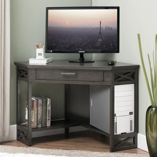 Shop Grey Wood Corner Computer Writing Desk Overstock 28002294