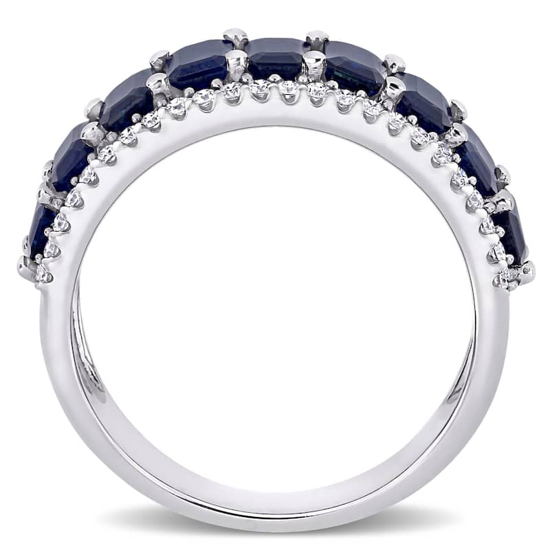 Miadora 14k White Gold Octagon-Cut Blue Sapphire and 1/3ct TDW Diamond Anniversary Band