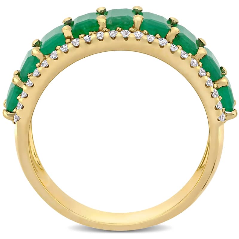 Miadora 14k Yellow Gold Octagon-Cut Emerald and 1/3ct TDW Diamond Anniversary Band Ring