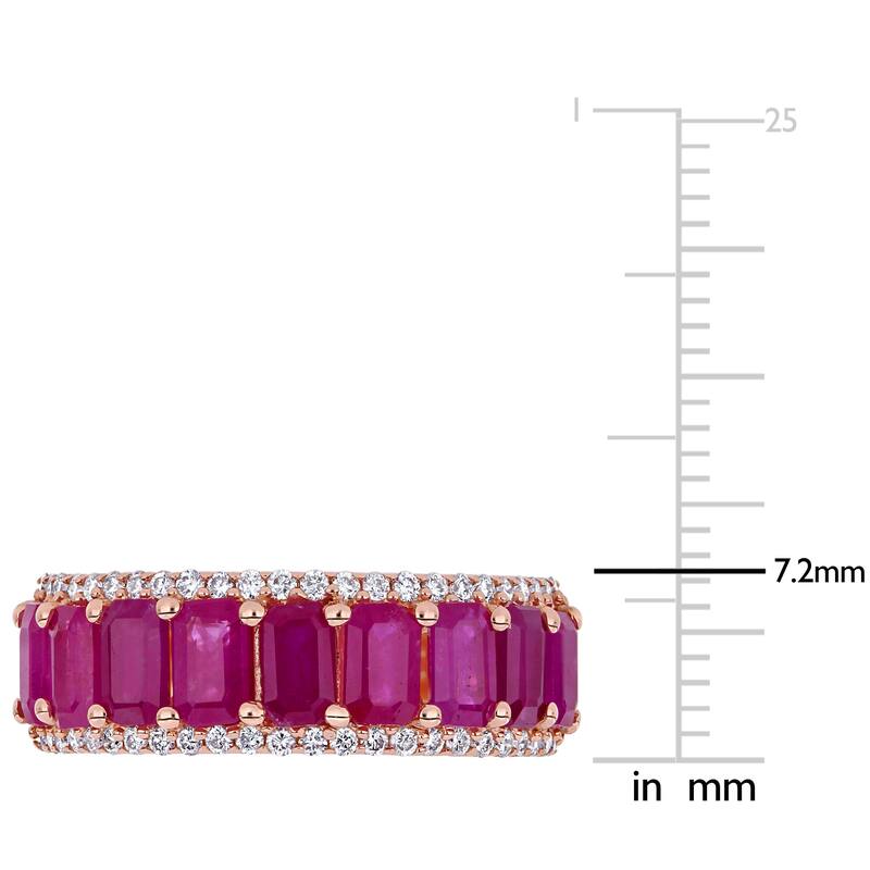 Miadora 14k Rose Gold Octagon-Cut Ruby and 1/3ct TDW Diamond Anniversary Band Ring
