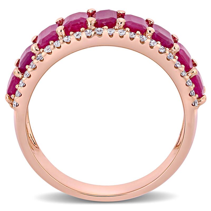 Miadora 14k Rose Gold Octagon-Cut Ruby and 1/3ct TDW Diamond Anniversary Band Ring