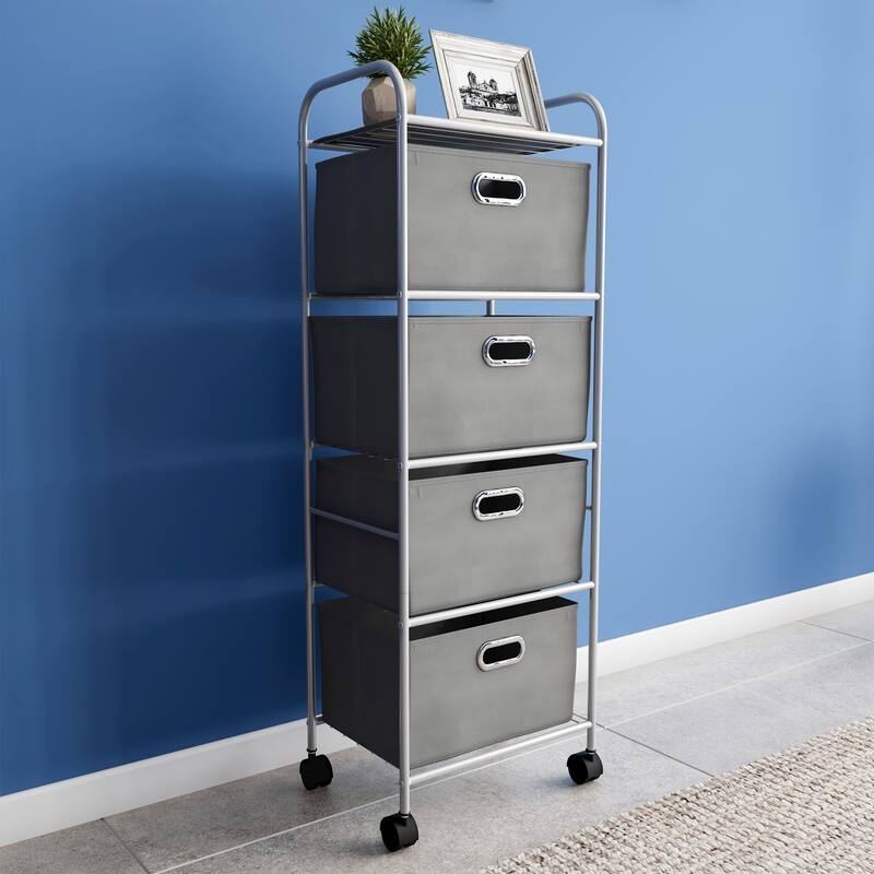 4-Drawer Fabric Dresser - Slim Clothes Storage Organizer with Wheels and Metal Frame by Lavish Home (Gray)