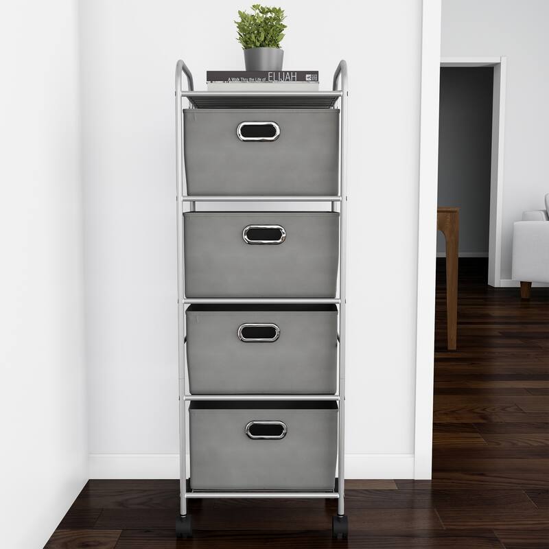 4-Drawer Fabric Dresser - Slim Clothes Storage Organizer with Wheels and Metal Frame by Lavish Home (Gray)