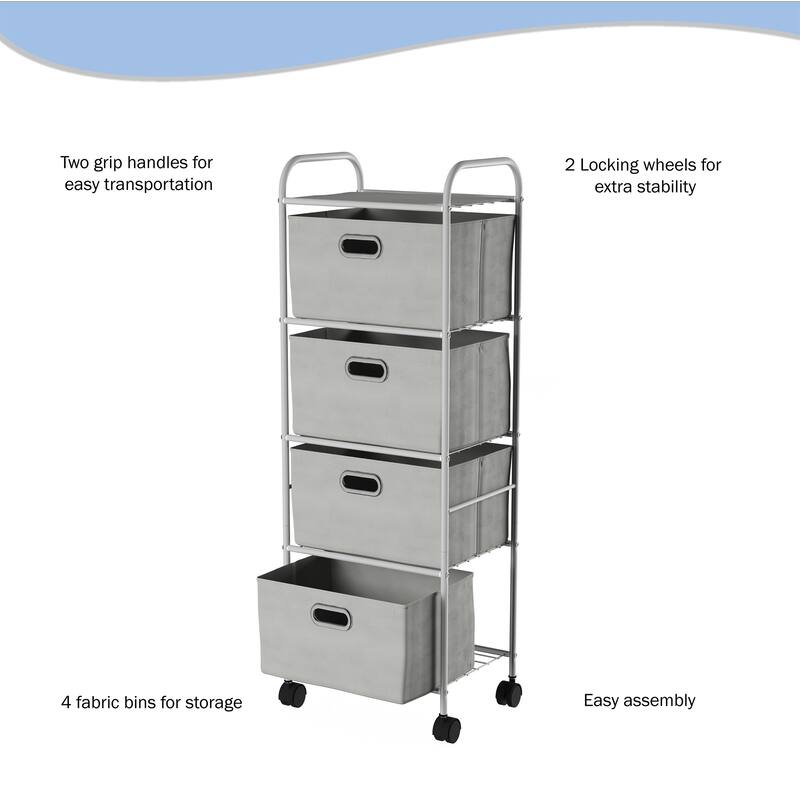 4-Drawer Fabric Dresser - Slim Clothes Storage Organizer with Wheels and Metal Frame by Lavish Home (Gray)