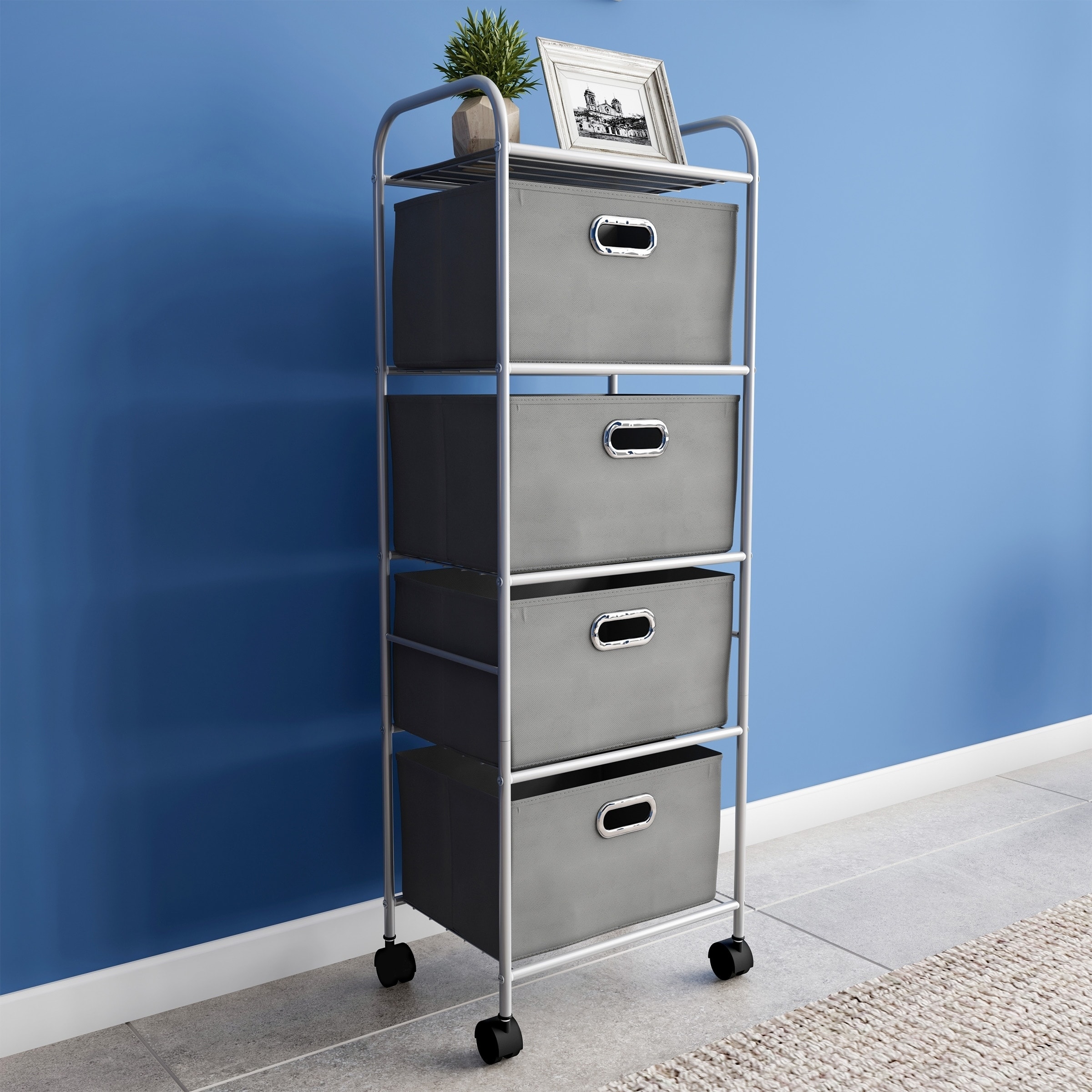 Rolling Storage Cart on Wheels- Portable Metal Storage Organizer with  Drawers and Fabric Bins by Lavish Home On Sale Bed Bath  Beyond  28002685