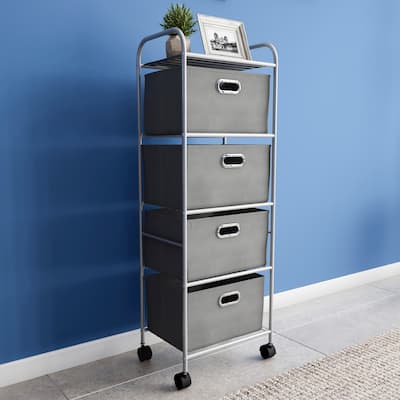 4-Drawer Fabric Dresser - Slim Clothes Storage Organizer with Wheels and Metal Frame by Lavish Home (Gray)