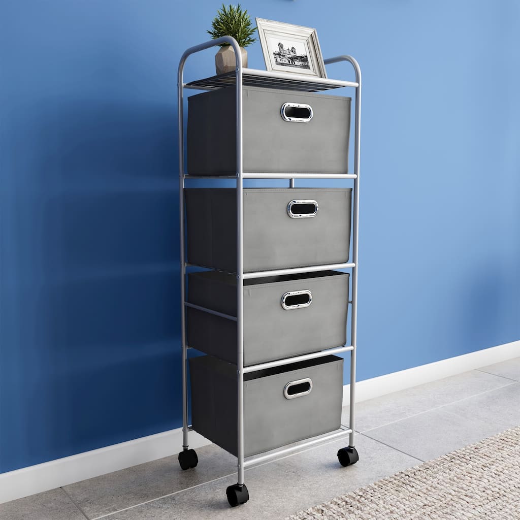 4-Drawer Fabric Dresser - Slim Clothes Storage Organizer with Wheels and Metal Frame by Lavish Home (Gray)