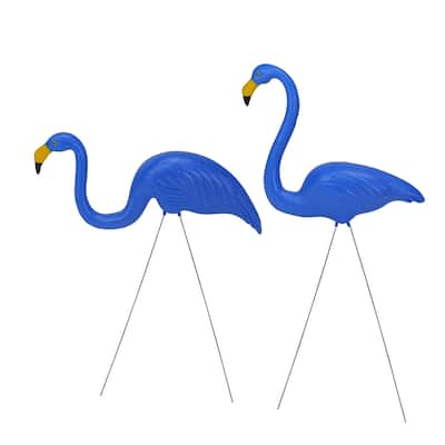 Set of 2 Tropical Blue Flamingo Outdoor Lawn Stakes