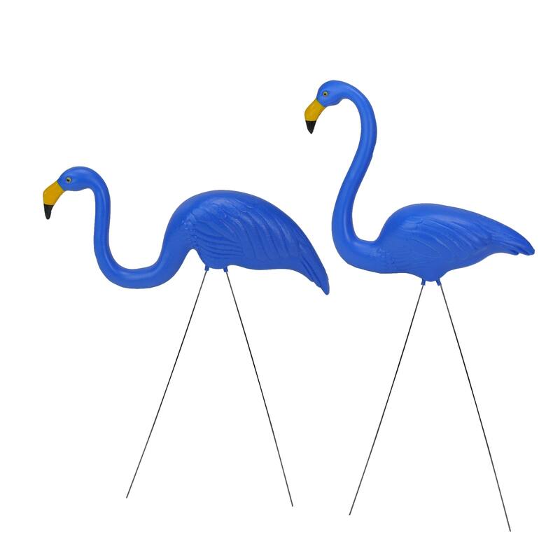 Set of 2 Tropical Blue Flamingo Outdoor Lawn Stakes