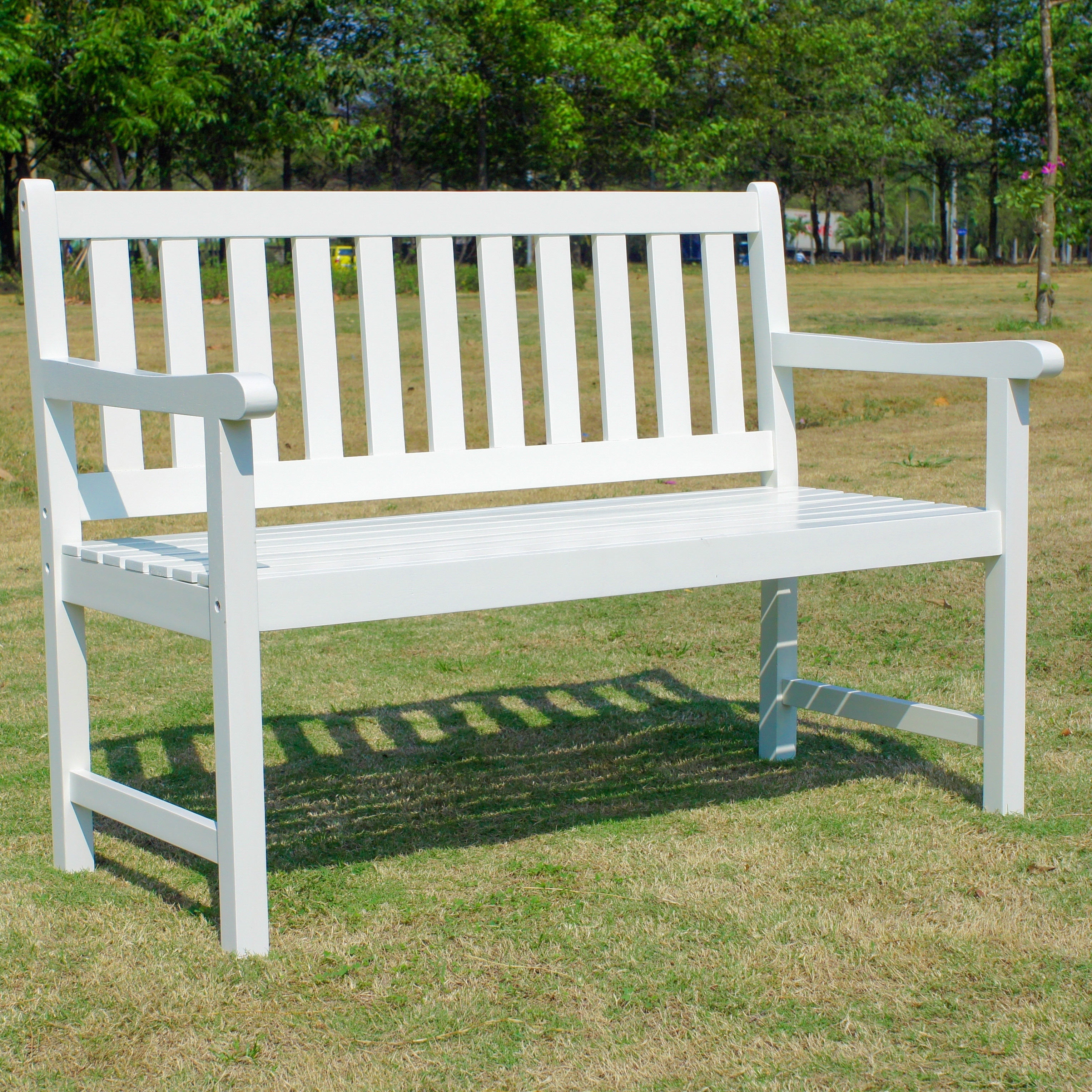 White wooden garden discount bench