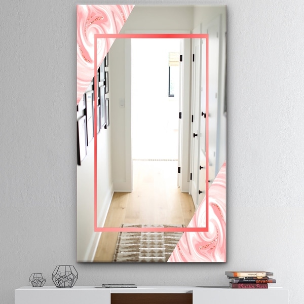 Designart 'Marble Pink' Mid-Century Mirror - Accent and Bathroom Mirror - Pink
