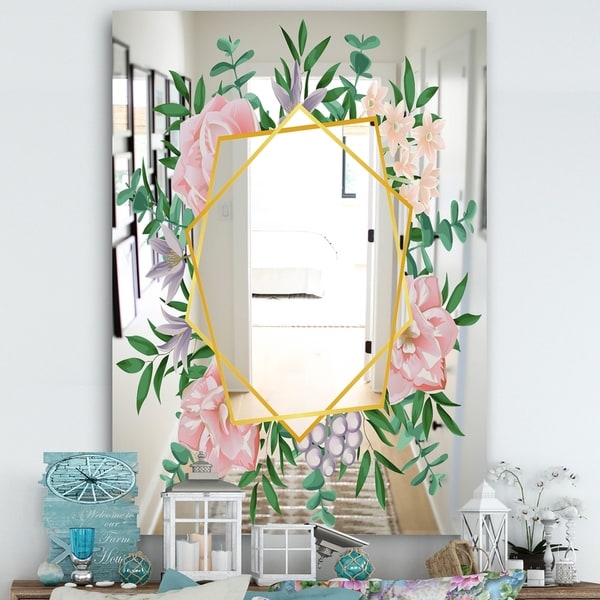 Designart 'Efflorescent Gold Pink 2' Cabin and Lodge Mirror - Wall Mirror