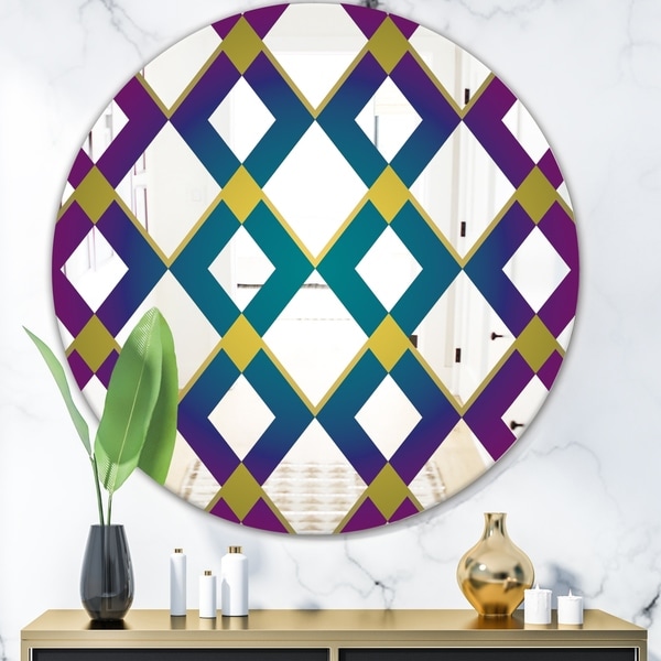 Designart 'Purple Diamonds' Mid-Century Mirror - Round Decorative Mirror - Blue