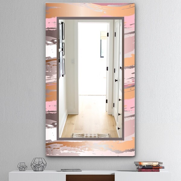 Designart 'Gold and Pink Frame' Mid-Century Bathroom Mirror - Frameless Wall Mirror - Gold