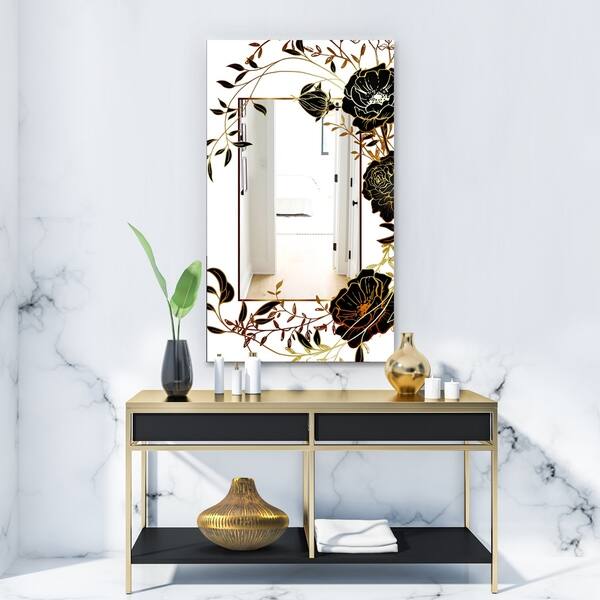 Shop Designart Gold Botanical Blooming 8 Shabby Chic Mirror Vanity Mirror On Sale Overstock 28003528