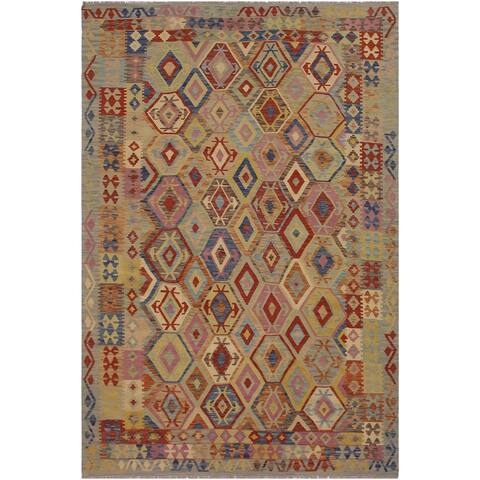 Kilim Terence Blue/Tan Hand-Woven Wool Rug -6'8 x 9'3 - 6'8" x 9'3"