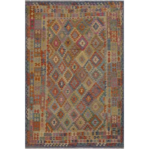 Kilim Ramiro Blue/Beige Hand-Woven Wool Rug -6'7 x 9'11 - 6'7" x 9'11"
