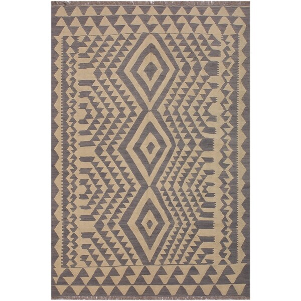Kilim Jackquel Ivory/Gray Hand-Woven Wool Rug -5'8 x 7'8 - 5'8" x 7'8"