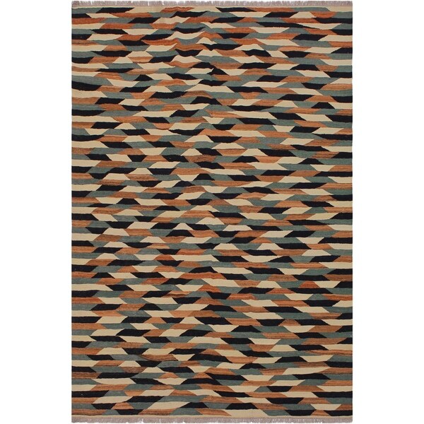 Kilim Bryce Ivory/Drk. Blue Hand-Woven Wool Rug -5'10 x 7'11 - 5'10" x 7'11"
