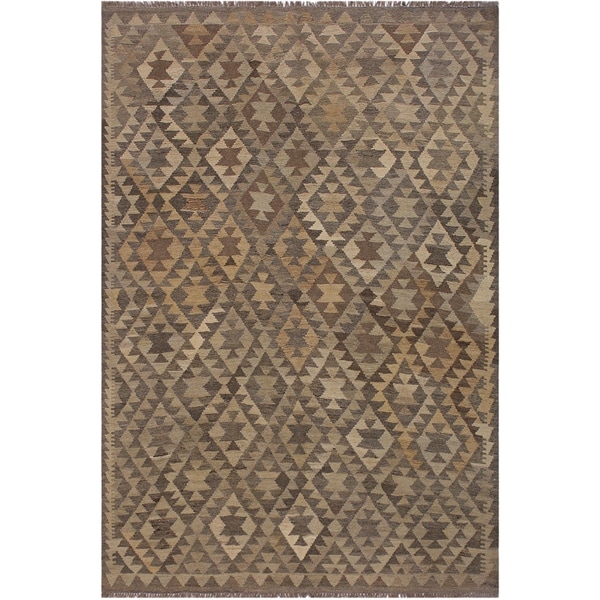 Kilim Anibal Gray/Ivory Hand-Woven Wool Rug -5'11 x 7'7 - 5'11" x 7'7"